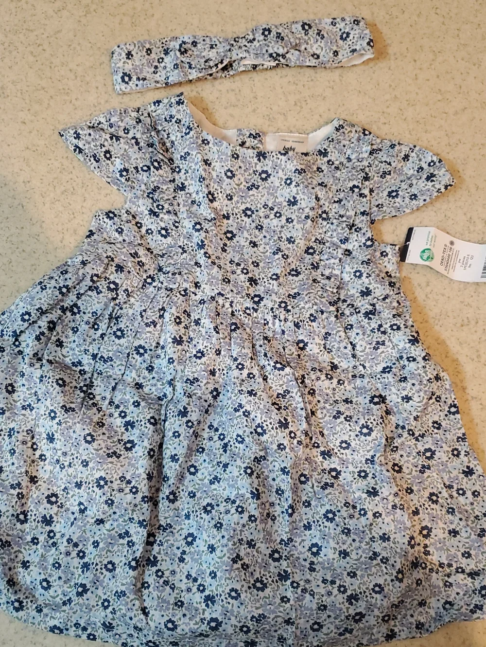 Oshkosh Navy and Light Blue Floral Dress with Matching Headband